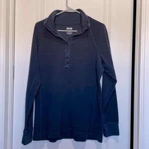 Duluth ribbed button mock turtleneck Navy M
